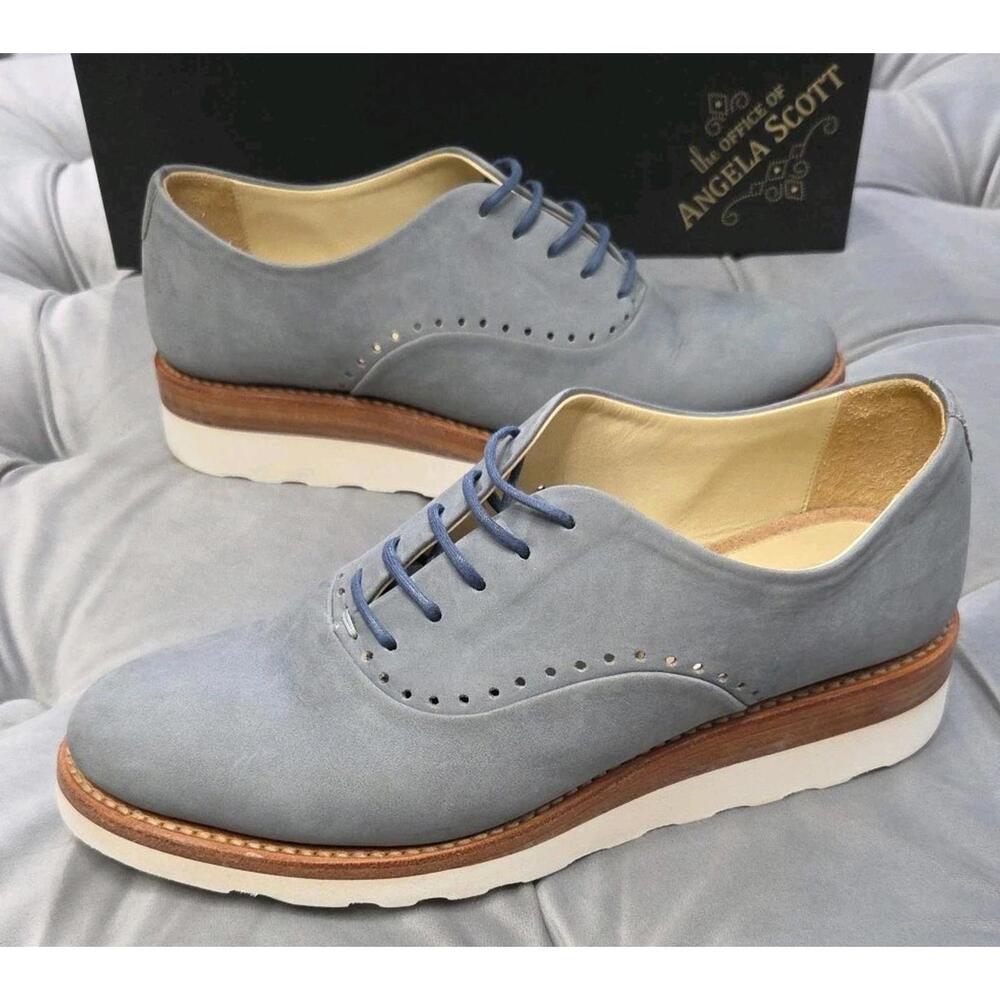 The Office of Angela Scott Mr. Simone Blue Suede Laceup Loafer Womens Shoes 39 9